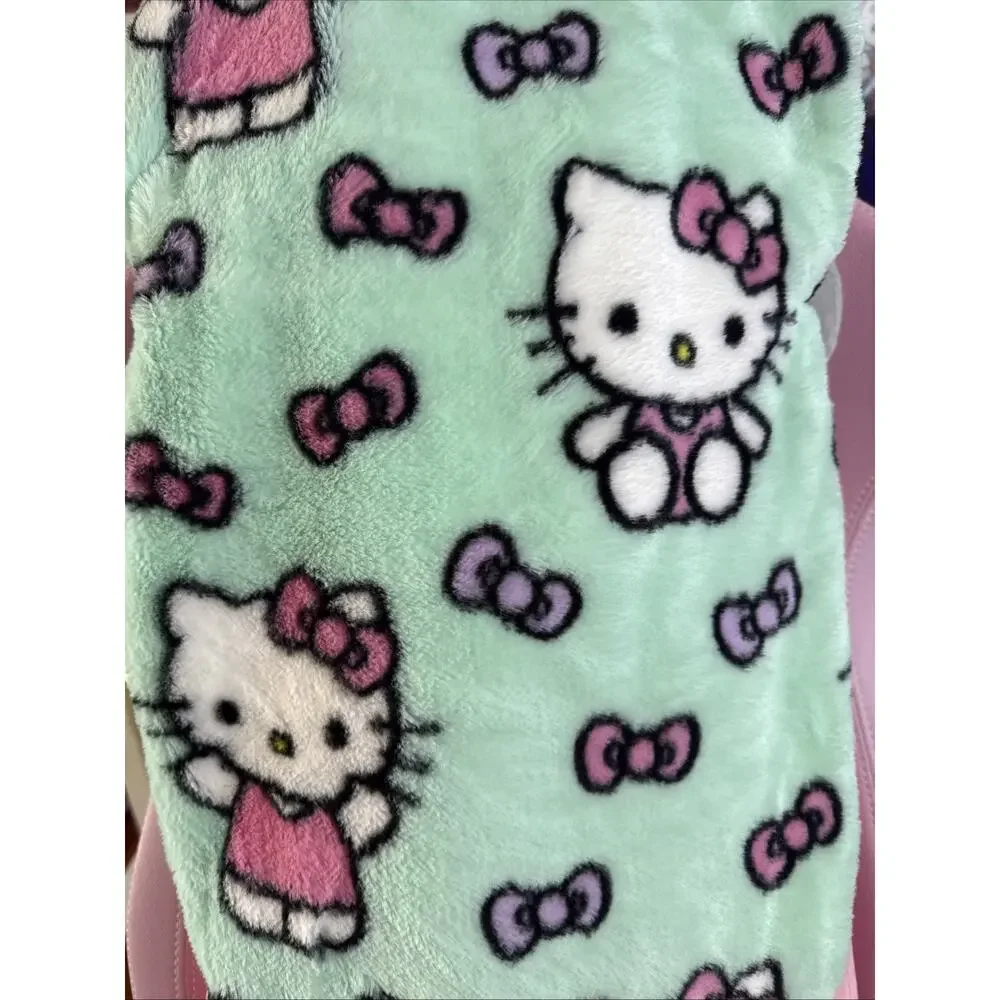 Hello Kitty Throw Blanket Ultra Fine Faux Green Fur Bowtastic Pink 2024 Sanrio